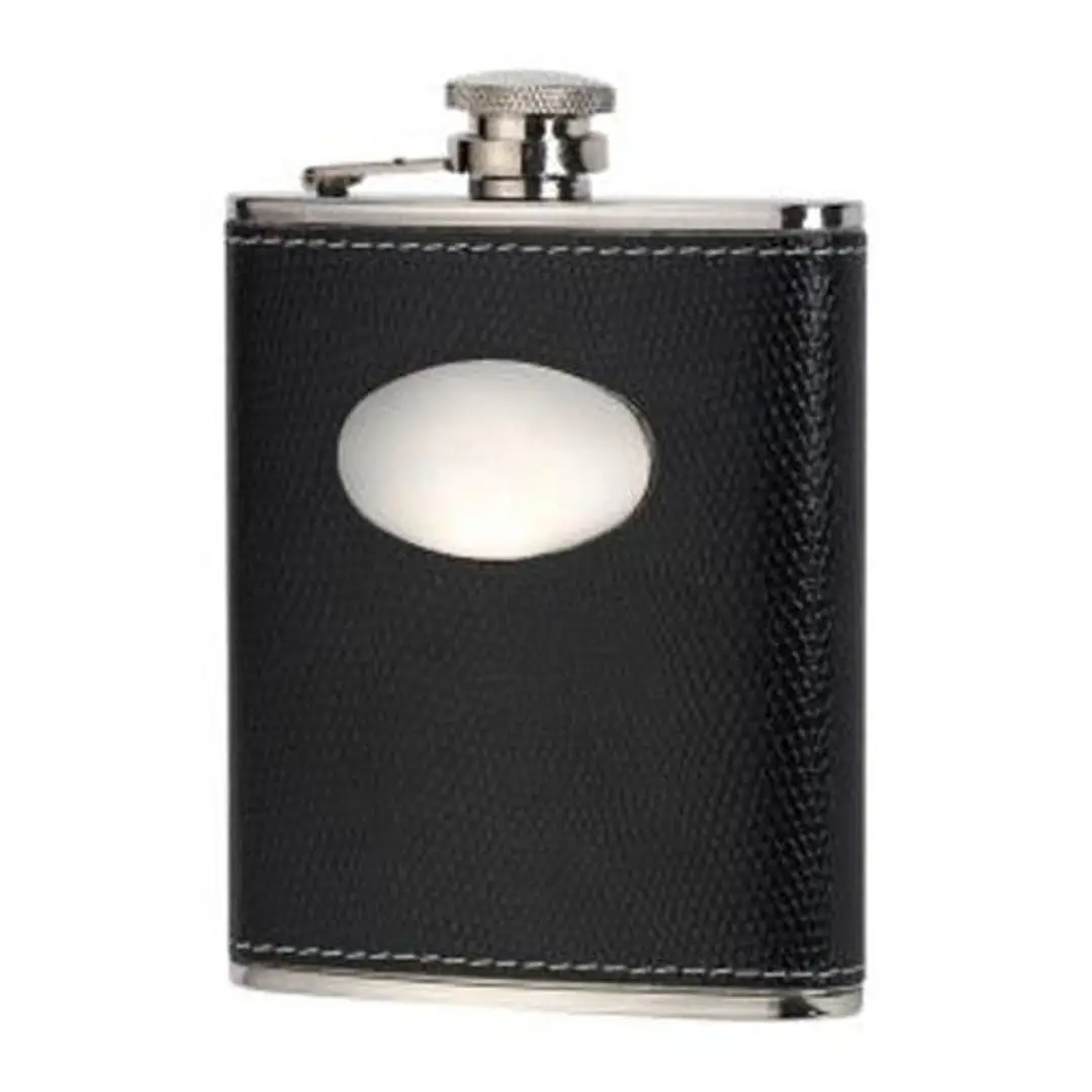 David Nickerson Black Croc Leather 6oz Hip Flask